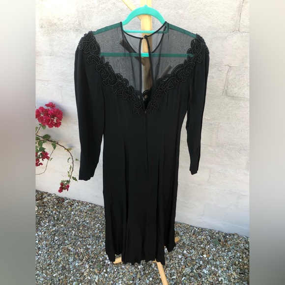 Vintage beaded sheer mesh Marie St. Claire size four long sleeve dress - Picture 15 of 16